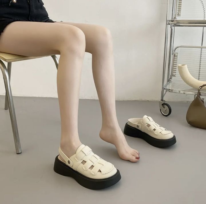 one-for-all-พร้อมส่งจากไทย-new-tx482-รองเท้าแตะรัดส้นหัวโตสไตล์ญี่ปุ่น-พื้นหนา4-5cm-หนังนุ่มใส่สบาย-รองเท้าแฟชั่นสำหรับผู้หญิง