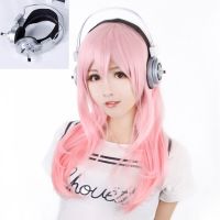 Super Sonico Supersonico long pink heat-resistant hair costume light pink cosplay wigs toy headset