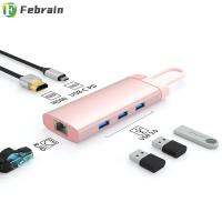 FEBRAIN RJ45 USB 6 In 1ตัวขยาย3.0 PD อะแดปเตอร์อีเทอร์เน็ตแท่นวางมือถือตัวแยก Type-C 4K HDMI USB C HUB