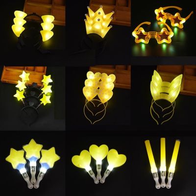 Yellow LED Heart Star Wand Sticks Flash Light Props Luminous Headdress Headband Glasses Glow Party Toy Halloween Christmas