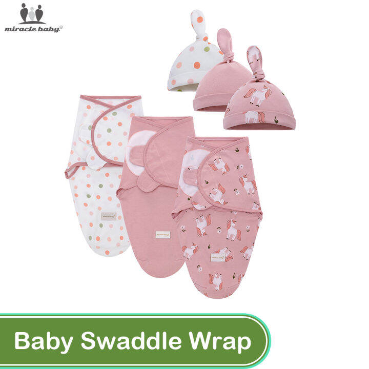 Miracle Baby Infant 3 in1 Set Baby Swaddle Blanket and Hat Receiving