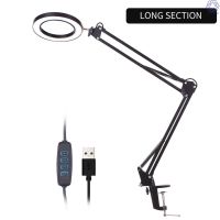 INTU Lighting LED 5X Magnifying Lamp with Clamp Hands Free Magnifying Glass Desk Lamp Adjustable Swivel Arm USB-powered Lamp Magnifier LED Lamp with Magnifier 3 Modes Dimmable