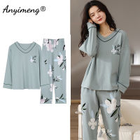 5XL Pajamas for Women Autumn Winter Pyjama Set New Floral Printing Elegant Sleepwear Cotton Womens Pijama Set Lady Loungewear