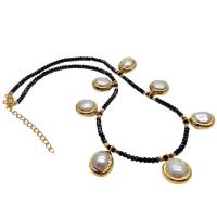 Y·YING Natural 3mm Faceted Rondelle Black Spinels Necklace Cultured White Pearl Charm 17"