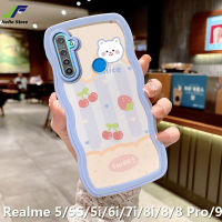 เคสโทรศัพท์หมีนำโชคสำหรับ Realme 5i / Realme 6i ทีพียูอ่อนมีสี/7i Realme/8i Realme/Realme 5 / 5S / Realme 8 / 8 Pro / Realme 9เคสลายกระต่ายน่ารักฝาหลังเคสโทรศัพท์ขอบคลื่น