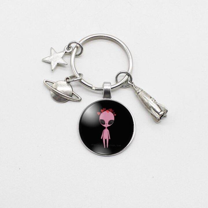 mens-womens-space-astronaut-alien-glass-keychain-star-rocket-ufo-metal-car-key-ring-pendant-jewelry-gift-key-chains