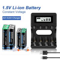 CITYORK แบตเตอรี่แบบชาร์จไฟได้3000mWh 1.5V AA + 1200mWh 1.5V แบตเตอรี่แบบชาร์จไฟได้แบตเตอรี่ AAA แบบชาร์จได้1.5V AA แบตเตอรี่โทรศัพท์ลิเธียม + ที่ชาร์จ LCD