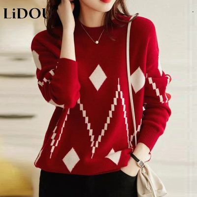 ❖ O Neck Patchwork Loose Sweater Ladies All match Pullover Top Fashion