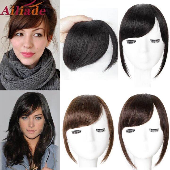 ailiade-ตัวขยายตามธรรมชาติกิ๊บติดผมม้าผมสีน้ำตาลดำขอบปลอมแบบแฮร์พีซติดผมกิ๊บผมปลอม