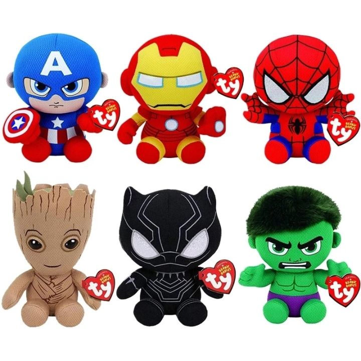 15cm TY Big Glitter Eyes Hulk Spider Man Iron Man Groot Panther Collection  Doll Toy Christmas Birthday Gift For boys and girls 