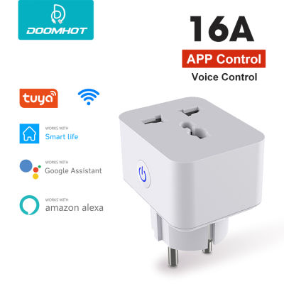 DoomHot Smart Socket Tuya WiFi Smart Plug 16A EU Smart Socket Outlet พร้อมฟังก์ชั่นจับเวลา Power Monitor เข้ากันได้กับ Alexa Google Home ผ่าน Smart Life การตรวจสอบพลังงานแบบเรียลไทม์