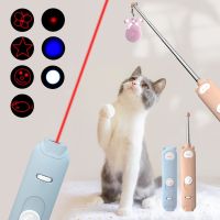 （A LIKE077）ขายร้อน Telescopic Pointer ของเล่นแมว USB ชาร์จไฟอินฟราเรด Funny Stick Pet Supplies Interactive Feather Bell Toys