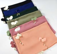 Spring and summer new cross-border pearl chiffon scarf my hijab female flowers pearl hui knot in the Middle East Malay headscarves