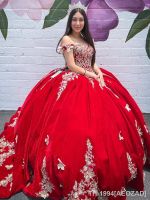 ﹊ AEOZAD Vestidos Quinceanera Vermelho Decote V Applique Up de Puffy Sweep Train Vestido Longo Luxo XV Mexicano