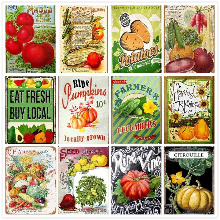 Vintage Farm Metal Tin Sign - Retro Tomato Strawberry Seed tahunan 1898 ...