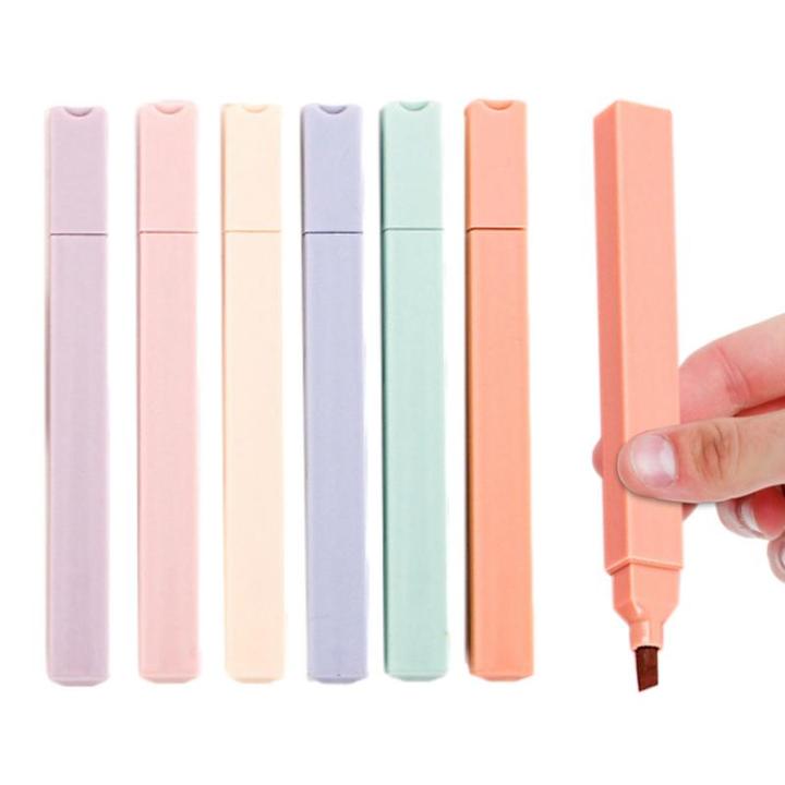 6ชิ้นปากกาเรืองแสงเป็นประกายสีซีดสไตล์โดยย่อปากกาเน้นข้อความสีพาสเทลของขวัญ