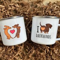 I Love Dachshunds กระจกสร้างสรรค์พิมพ์ลายเหยือกลงยาเครื่องดื่มกาแฟของหวานแก้วถ้วยใส่นมวินเทจของขวัญภาชนะสำหรับดื่ม