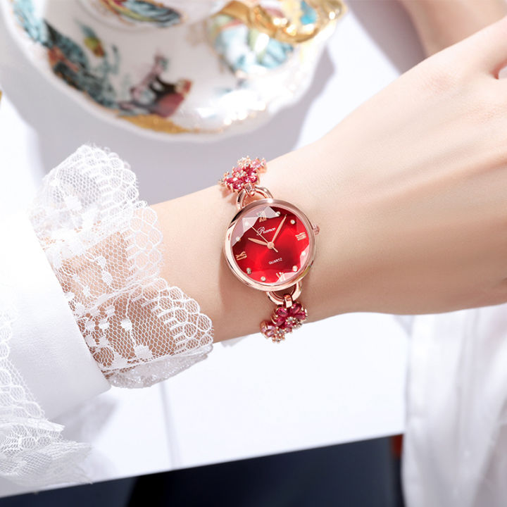 นาฬิกาแฟชั่นผู้หญิง2023ใหม่ฝังเพชรสร้อยข้อมือนาฬิกาผู้หญิงกันน้ำหน้าปัดขนาดเล็กนาฬิกาผู้หญิงสีม่วง