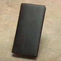 New vintage style money Clips crazy horse leather long wallets men purse quality guarantee