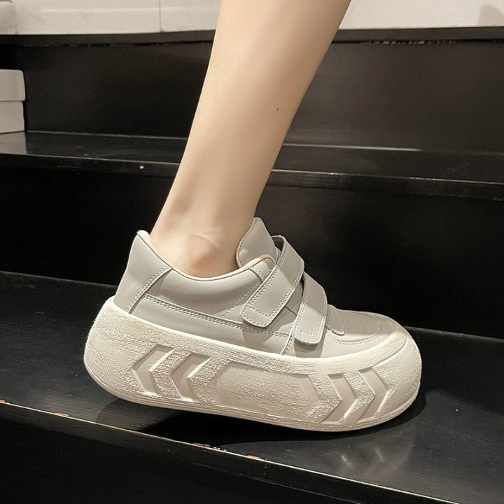 renben-รองเท้ารองเท้าผ้าใบลำลองส้นหนาสำหรับผู้หญิง-รองเท้าพื้นรองเท้าสีขาวหนาติดตีนตุ๊กแก