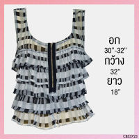 USED - Gray Plaid Ruffle Blouse | เสื้อแขนกุดสีเทา สีดำ ลายสก็อต ตาราง ระบาย เสื้อระบาย ซีทรู น่ารัก สายฝอ มือสอง