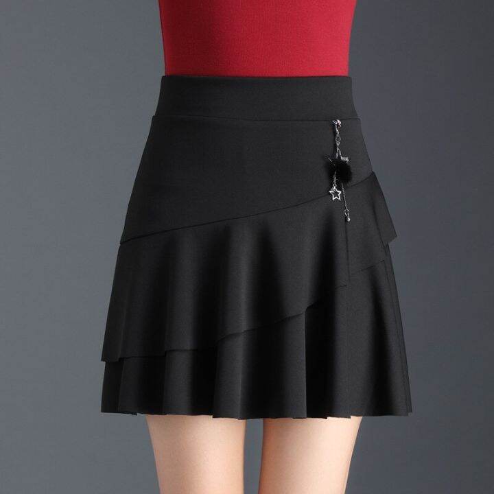 red-korean-style-short-hip-skirt-womens-knitted-skirt-urban-commuter-ol-style-high-waist-ruffled-chic-fishtail-skirt