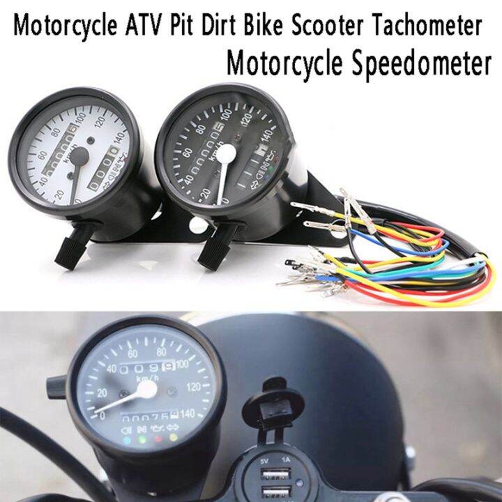 12V Motorcycle Speedometer Odometer Gauge Dual Speed Meter LED Indicator Light Pit Dirt Bike