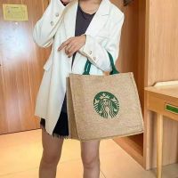 กระเป๋าลายสตาร์บัค Starbucks ถุงผ้าลินินผ้าฝ้ายหยาบ ถุงผ้าลินินกันน้ำด้วยฟิล์ม