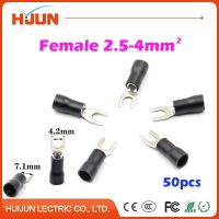 50pcs/lot V3.5-4 Insulated Fork Wire Splice Connector Copper Electrical Cable Crimp Spade Terminal Cold Pressing for 2.5-4mm2