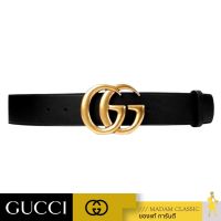 เข็มขัด GUCCI LEATHER BELT WITH DOUBLE G BUCKLE (BLACK)