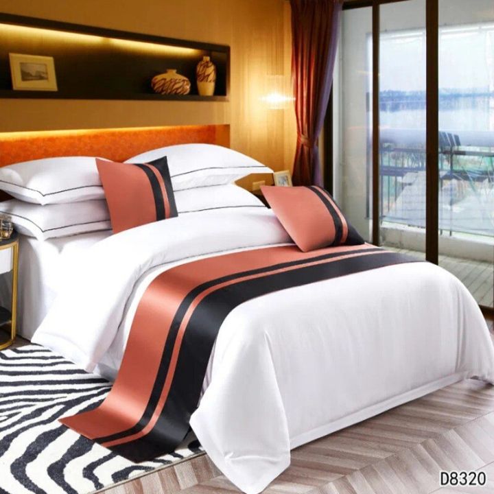 เตียงวิ่งธงเตียงเย็บปักถักร้อยสุดหรูปลอกหมอนผ้าปลายเตียงสำหรับตกแต่งห้องงานแต่งสไลต์ยุโรปโรงแรมบ้าน