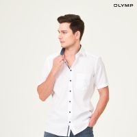 OLYMP LUXOR Shirt เสื้อเชิ้ตชาย แขนสั้น สีขาว  ผ้าเท็กเจอร์ แต่งสาบเสื้อ ทรงหลวม ใส่สบาย รีดง่าย