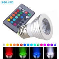 SOLLED หลอดไฟสปอตไลท์ LED ควบคุมระยะไกลอลูมิเนียมอัลลอย7สี E27 3W RGB Light