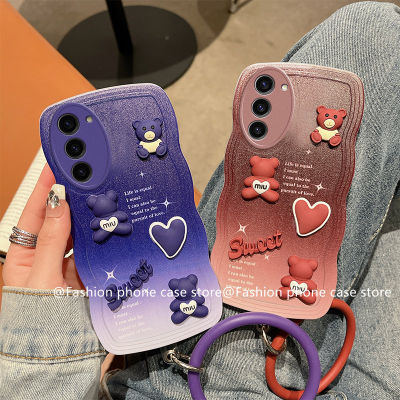 Phone Case เคส Samsung Galaxy S23 S22 S21 FE Ultra + Plus 5G เคสลายการ์ตูนน่ารัก3มิติตุ๊กตาหมีกันกระแทกฝาครอบเนื้อนิ่มพร้อม2023สร้อยข้อมือซิลิโคน