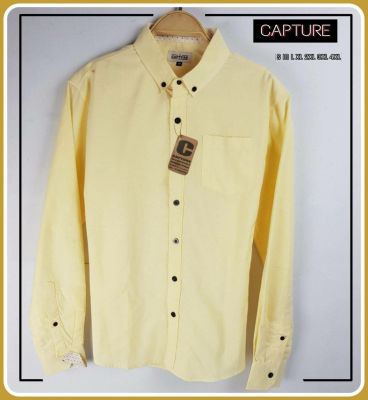 Capture Shirt เสื้อเชิ้ตผู้ชาย แขนยาว คอปก สีเหลือง มีถึงอก 48 นิ้ว