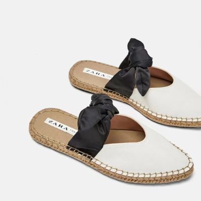 ZA designer shoes in spring and summer bowknot is acted the role of jute material lazy half dragged small white canvas fisherman stuffies