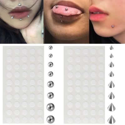 【YF】 Fake Eyebrow Rings Nose Lip Labret Studs Replacement Ball Cone with Eyelash Glue Non-Piercing Body Jewelry Skin Piercing