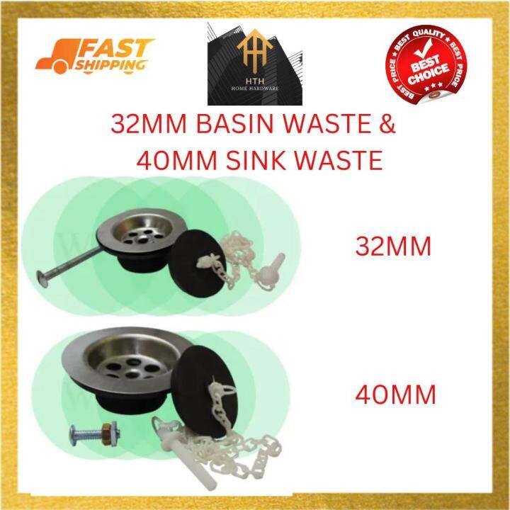 WIRAPLAS BASIN WASTE & KITCHEN WASTE(SINK WASTE) AND CHAIN SET (1-1/4 ...