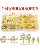 150/300/450PCS M3/M4/M5/M6/M8/M10 Ring Lugs Eyes Copper Crimp Terminals Cable Lug Wire Connector Non-insulated Assortment Kit