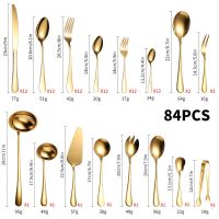 Gold 84 Piece Set Cutlery Full Tableware Cutlery Tableware Kitchen Picnic Cookware Set Kitchenware Vaisselle Cuisine Dinnerware