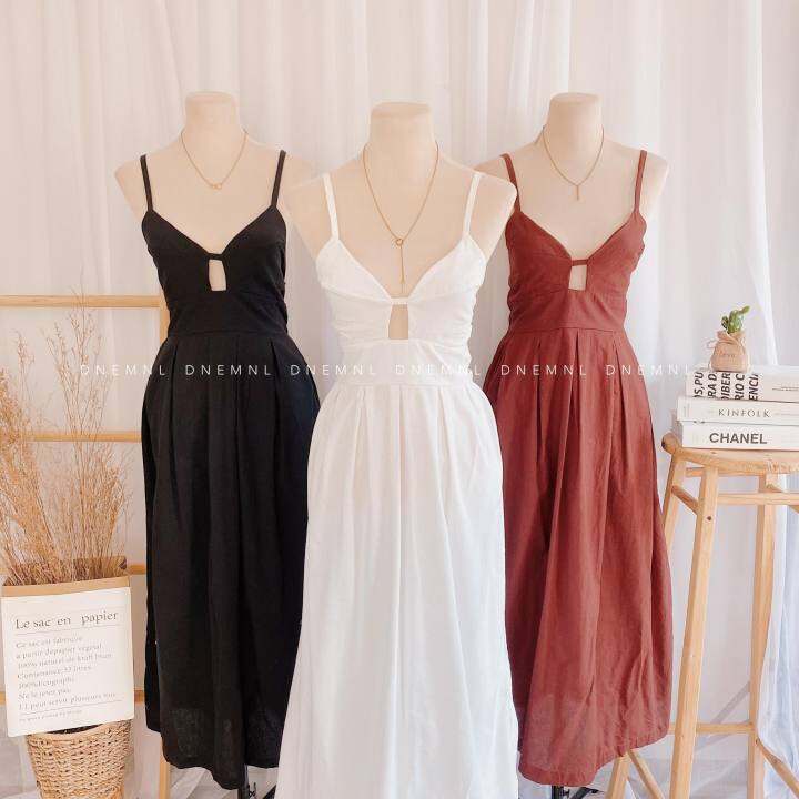 Boho Beach Backless Tie Cami Maxi Dress in Black main image 1