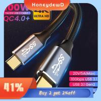 HONEYDEWD แล็ปท็อป 4K 60Hz 10กิกะบิต Pd 100W สายดาต้า USB 3.1 Gen 2 สายเคเบิลชนิด C ชาร์จได้อย่างรวดเร็ว