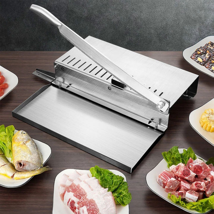 Manual Frozen Meat Slicer, Stainless Steel Meat Cutter Beef Mutton Roll  Meat Food Slicer Slicing Machine Bone Cutter Manual Ribs Chopper for Fish