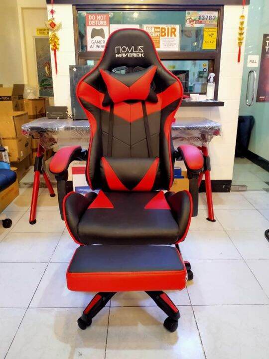 Novus Maverick CGW501 Gaming Chair with footrest and pillows Lazada PH