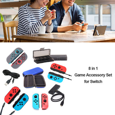 For Nintendo Switch Portable Gaming Carrying Case Controller Covers 8 in 1 Blue + Purple + Red + Black Game Accessories Kit