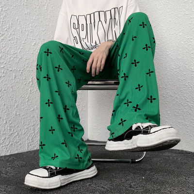 Privathinker Green Ice Silk Wide Leg Pants Mens Summer Hip-hop Casual Streetwear Fashion nd Male Trousers Women Loose Pants