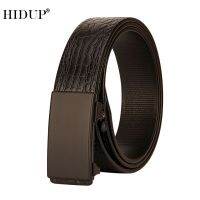 HIDUP 202 Design Top Quality Crocodile Line Solid Cow Leather Automatic Belts Men Black 3.4Cm Width Jeans Accessories NWJ866