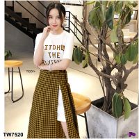 Chompoo Fashions  ชุดเซ็ท SET 2 ชิ้น เสื้อคลุมสะโพก + กระโปรงลายสก็อต สีเหลือง