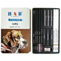 15 Pieces of Painting Charcoal Pen Set White Charcoal High Gloss Student Art Supplies Wooden Sketch Pencil Chalk Brush