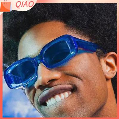 QIAO Retro Vintage Clear Blue Square แว่นตากันแดดทรงสี่เหลี่ยมผืนผ้าขนาดเล็กแว่นตา Sun Glasses Shades